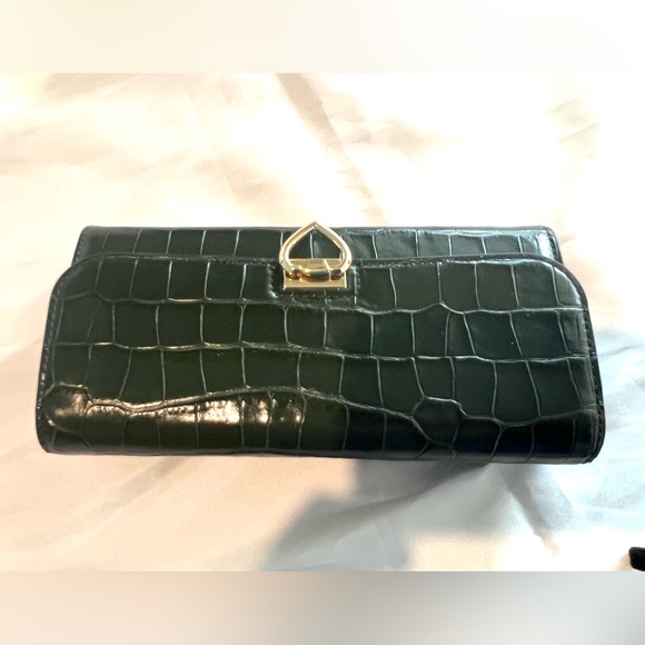 Kate Spade Deep Green Crocodile-Embossed Wallet with Gold Hardware NWOT - Picture 10 of 17